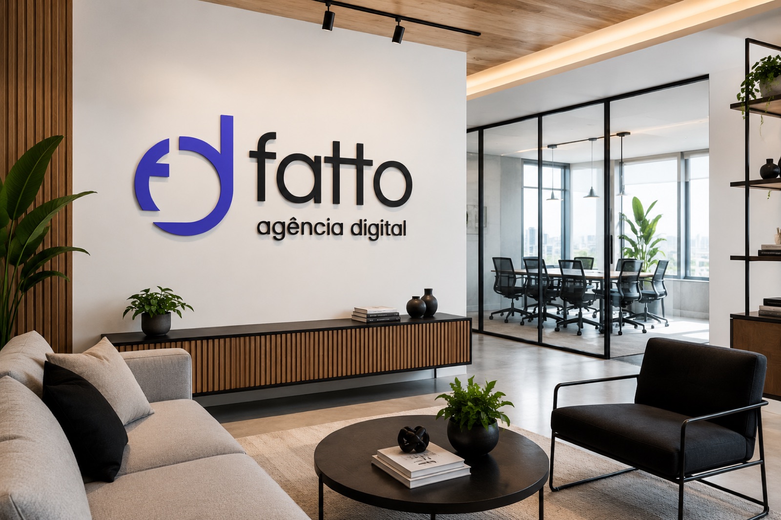 Recepção da Fatto Digital, com a marca na parede